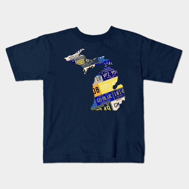 Michigan License Plates - Go Blue Kids T-Shirt by sandekel